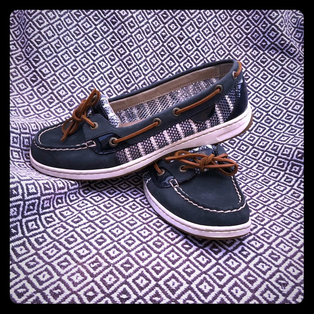 EUC Navy stripe mesh Sperry boat shoes